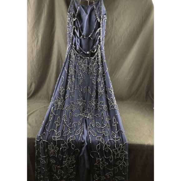 SOLD- Sean Collection Blue Navy Heavy Beaded Size Small Formal Dress with Matchi - Picture 4 of 5